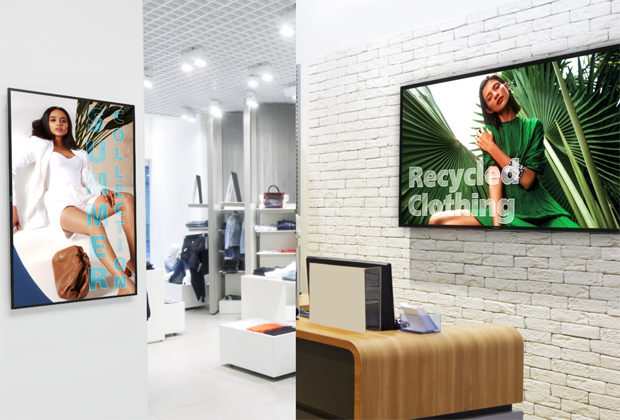 Digital Signage im Handelsumfeld: Die Displays der Philips Signage 3000 EcoDesign-Serie können im Hoch- oder Querformat montiert werden.