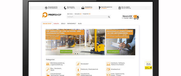 Screenshot von Profishop.de: Das Unternehmen will Europas größter B2B-Onlinehändler ohne eigenes Lager werden.