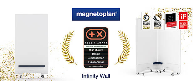 Das magnetoplan-Whiteboard „Infinity Wall“ hat mit dem „Plus X Award“ eine weitere Auszeichnung erhalten. (Bild: magnetoplan)