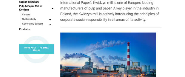 Werk Kwidzyn auf der Internetpräsenz von International Paper: Mayr-Melnhof, bislang Produzent von Kartonverpackungen für Konsumgüter des täglichen Bedarfes, steigt in den Bereich UWF-Papiere ein. (Bild: Screenshot Website)