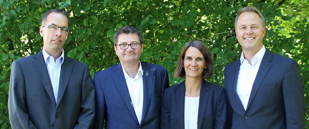 Die Artoz-Geschäftsführung (v.l.): Richard Tüscher (CFO), Jean Hardt (CEO), Sibylle Überbacher (Produktmanagement) und Claudio Schaad (Vertrieb)