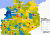 Singlehaushalte in Deutschland, Abweichung vom Durchschnitt, indexiert (Grafik: GfK)