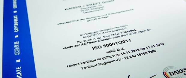 Kaiser + Kraft ist jetzt nach ISO 50001 zertifiziert.