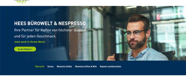 In Kooperation mit Nespresso bietet das Siegener Fachhandelsunternehmen Hees seinen Kunden seit kurzem auch maßgeschneiderte Kaffeelösungen. (Bild: Screenshot Hees-Website)