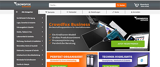 Screenshot der B2B-Beschaffungsplatform von Crowdfox