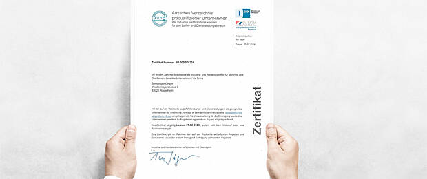 Wichtig für die Zusammenarbeit mit Öffentlichen Auftraggebern: Bensegger erneut erfolgreich nach VOL zertifiziert (Bild: Bensegger).