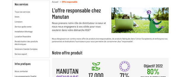 Website von Manutan: Produktbeschreibungen sollen um Angaben zu Umwelt- und Sozialverträglichkeit ergänzt werden. (Bild: Screenshot Website)