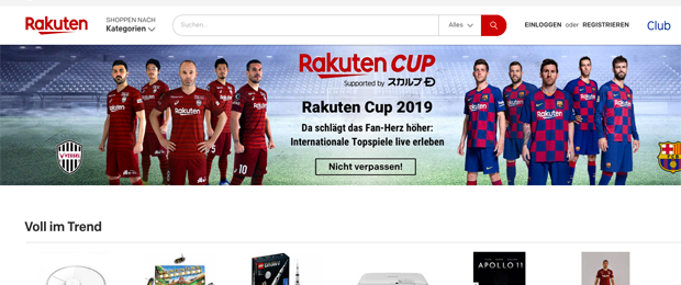 Aktuelle Rakuten-Website in Deutschland: Die Plattform forciert weiter das internationale Geschäft. (Bild: Screenshot Website)