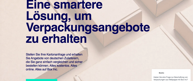 Box Inc startet auf dem deutschen Markt: Die Plattform ist spezialisiert auf den Bereich Verpackungen aus Wellpappe. (Screenshot Website)
