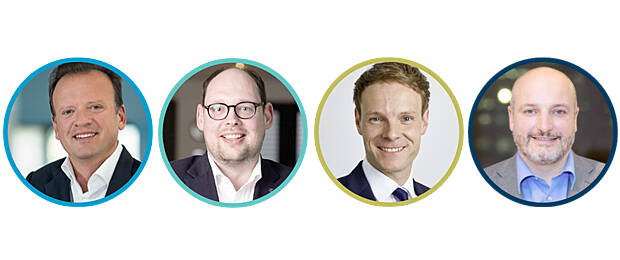 Hochkarätig besetztes Vortragsprogramm am 28. Januar auf der Paperworld in Frankfurt mit (v.l) Holger Jahnke (Sedus), Torsten Buchholz (Soennecken), Jonathan Brune (Durable/Luctra) und Lars Schade (Mercateo).