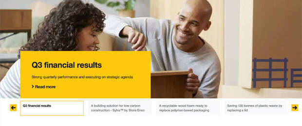 Website von Stora Enso: beschleunigtes Wachstum bei erneuerbaren Verpackungen (Bild: Screenshot Website)