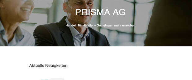 Alle Neuigkeiten und Dienstleistungen auf einen Blick: Die neu gestaltete Website der Prisma AG bietet Händlern und Lieferanten wichtige Infos im ansprechenden Design. (Bild: Screenshot prisma.ag)
