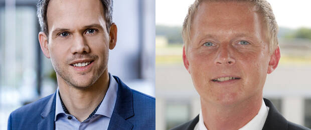 Christian Weiss (l.), Geschäftsführer des Nordanex Systemverbundes und Jens Greine, Vertriebsleiter Handel bei Epson Deutschland (Bild: Soennecken / Epson)