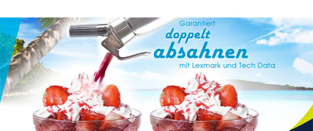 Unter dem Motto „Garantiert doppelt absahnen“ hat der Distributor Tech Data eine Kampagne für Lexmark-Hardware gestartet. (Bild: Screenshot der Tech-Tata-Website)