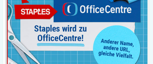 Die Staples-Märkte in Deutschland werden künftig unter dem Namen des neuen Besitzers firmieren, als Office Centre. (Bild: Screenshot Newsletter)